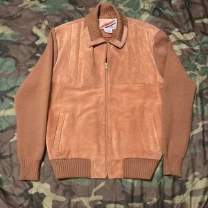 155East suede bomber jacket knit trim vintage 80s/90s full zip size XL/22